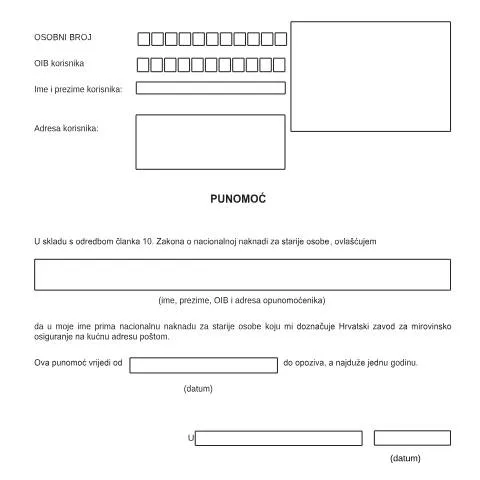 Document preview: Punomoc za isplatu nacionalne naknade za starije osobe — Mirovina i penzija (CERFA n°Punomoc-za-isplatu-nacionalne-naknade-za)