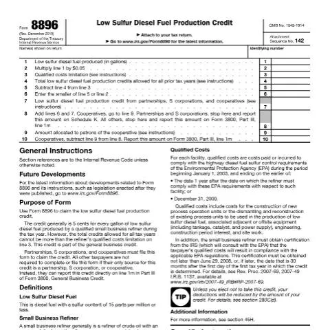 Document preview: Unlock Benefits with IRS Form 8896 for Diesel Fuel Production — Taxes (CERFA n°8896)
