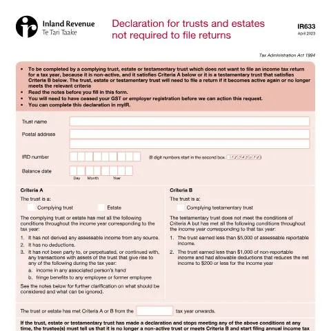 Document preview: Navigating the Non-Active Trust Declaration IR633 — Taxes (CERFA n°IR633)